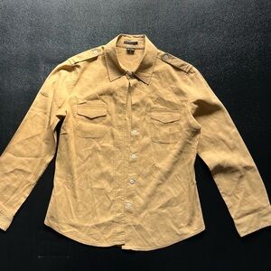 Theory Camel Button-Up Linen Shirt